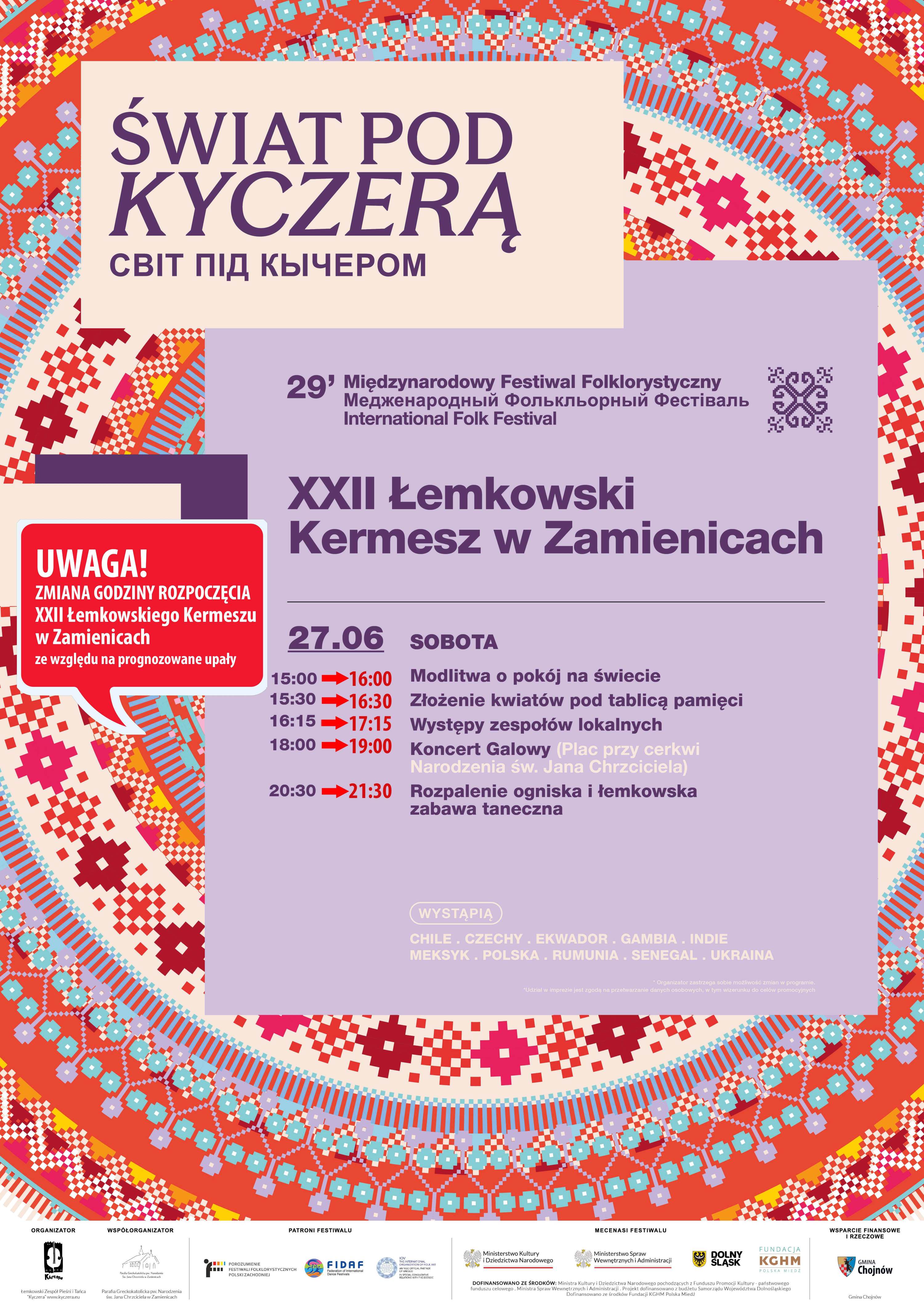 WAŻNA INFORMACJA – ZMIANA GODZINY ROZPOCZĘCIA XXII Łemkowskiego Kermeszu w Zamienicach